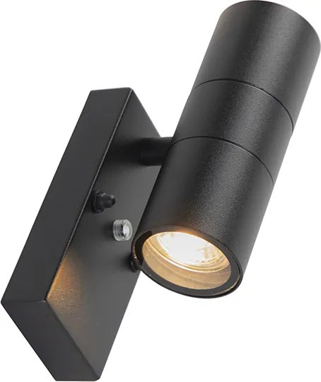Lampada da parete per esterni nera a 2 luci IP44 con sensore crepuscolare - Duo