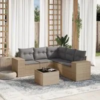 Set Divano da Giardino 6 pz con Cuscini Beige in Polyrattan 3222558