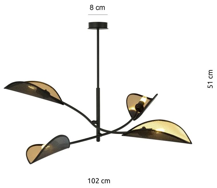 Lampadario a Sospensione in Acciaio e Tessuto LOTUS 4 Nero 4xE14 Colore del corpo Nero e Oro
