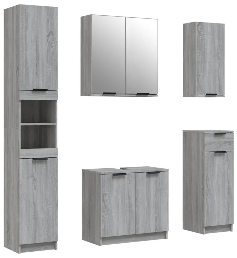 Set mobili da bagno 5 pz grigio sonoma in legno multistrato