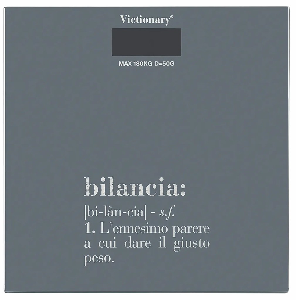 Bilancia pesapersone vetro antracite scritta Victionary