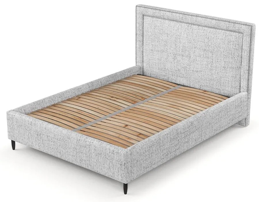 Letto matrimoniale imbottito grigio chiaro con spazio contenitivo e rete 140x200 cm Baleine - Maison de Rêve