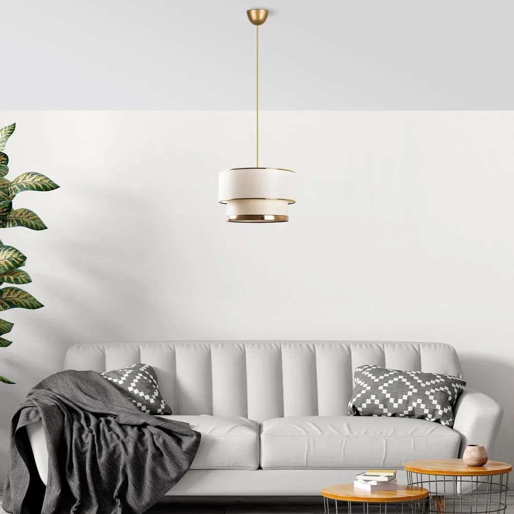 Lampadario color crema/dorato con paralume in tessuto ø 30 cm Cake – Opviq lights