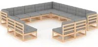 Set Divani da Giardino 13 pz con Cuscini Legno Massello di Pino 3076954