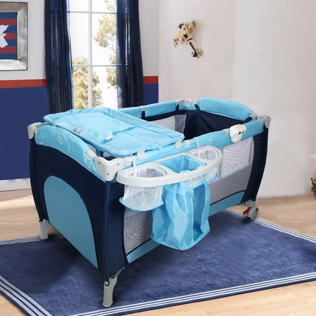 Costway Culla per bimbo pieghevole con zanzariera 120x60x76cm lettino bimbo a due livelli regolabile Blu