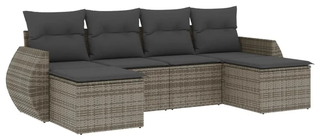 Set divano da giardino 6 pz con cuscini grigio in polyrattan