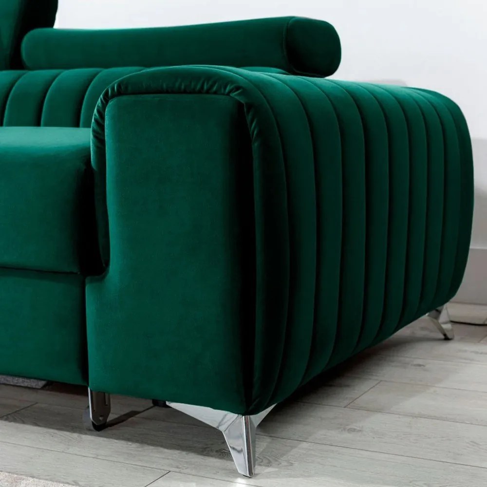 Divano angolare verde allungabile/con contenitore (con penisola a sinistra/con chaise lounge) e rivestimento in velluto Grayson – ELTAP