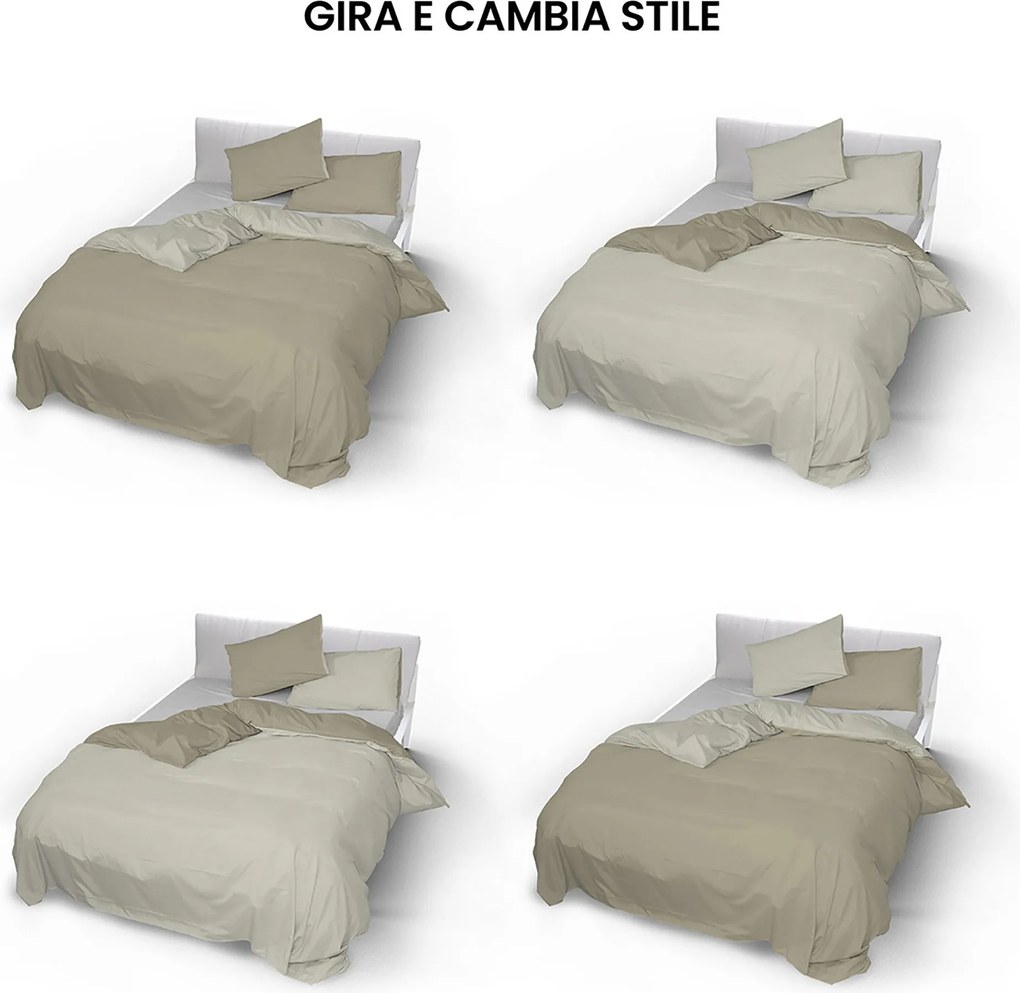 Copripiumino con Sacco e Federe Doubleface Tortora/Panna Matrimoniale...