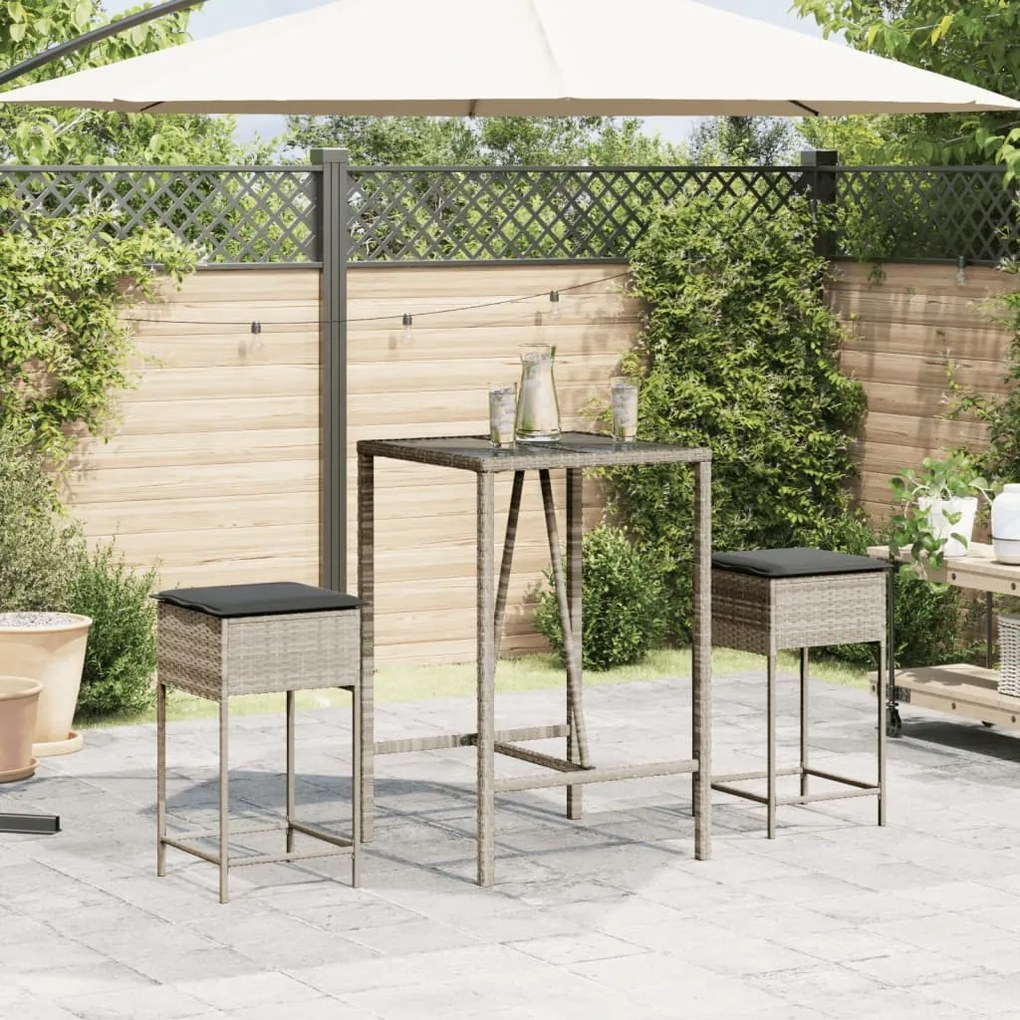 Sgabelli da bar con cuscini 2 pz grigio chiaro in polyrattan