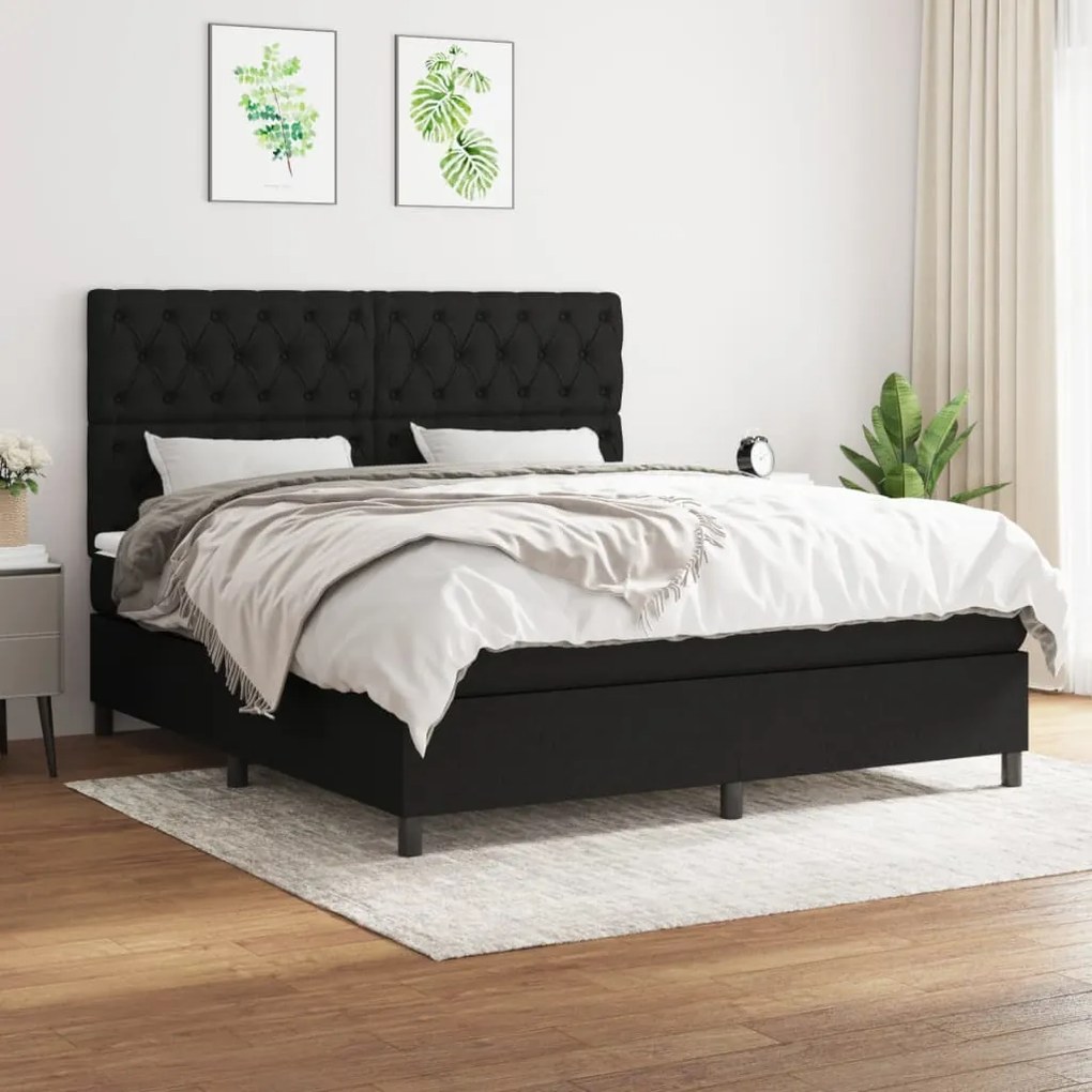 Giroletto A Molle Con Materasso Nero 160x200 Cm İn Tessuto /