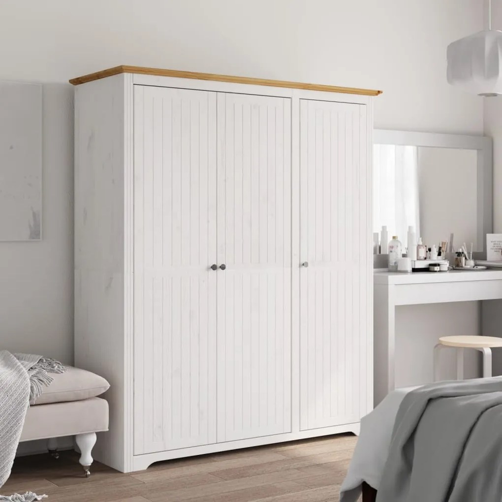 Armadio Bodo 146x53,5x173 Cm Legno Massello Pino Bianco Marrone /