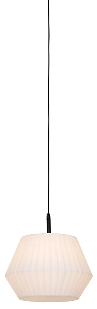Lampada a sospensione da esterno moderna nera con paralume bianco 45,6 cm IP44 - Robbert