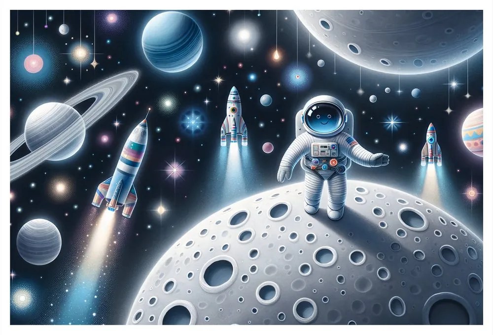 Quadro su tela – Astronauta bambino sulla Luna