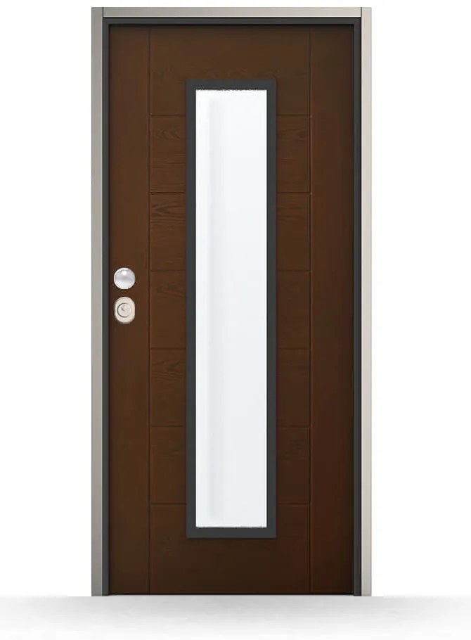 Porta blindata con vetro, Premium, Noce medio, 900 x 2100 mm ou su misura, modello Minturno, classe di sicurezza 3, configura individualmente