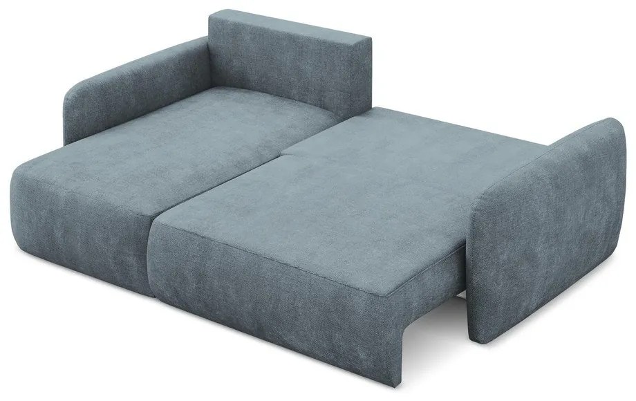 Divano angolare blu polveroso allungabile/con contenitore (con penisola a sinistra/con chaise lounge) con rivestimento in ciniglia Lilo – Makamii