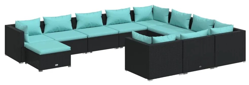 Set Divani da Giardino 11 pz con Cuscini in Polyrattan Nero