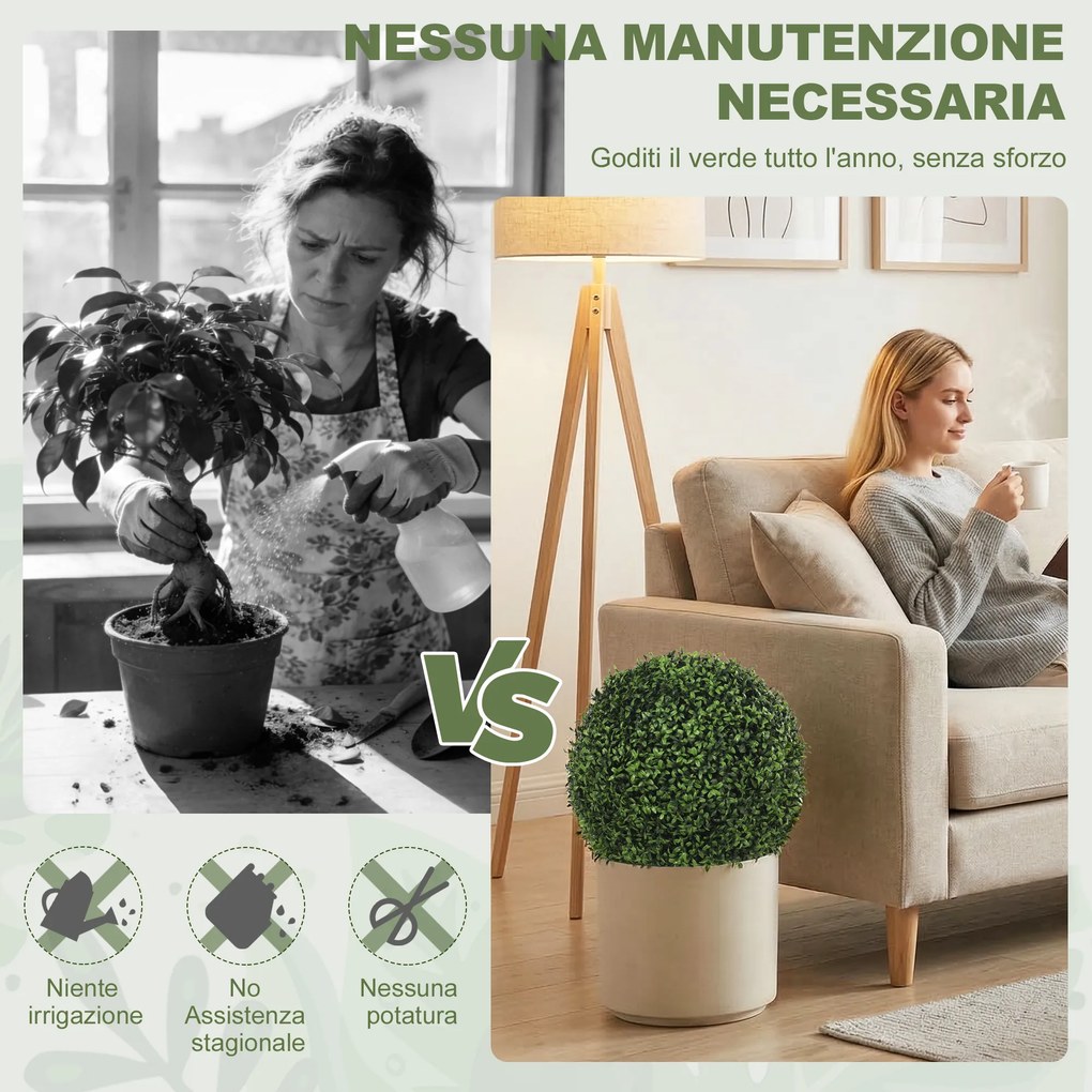 Topiarie Sfere di Pianta Artificiale di Bosso Ø42 cm con 682 Foglie Resistente UV Verde...