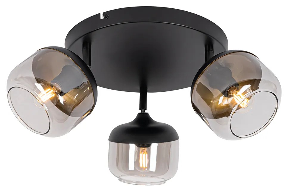 Faretto di design nero con vetro oro e fumé 3 luci rotondo - Kyan
