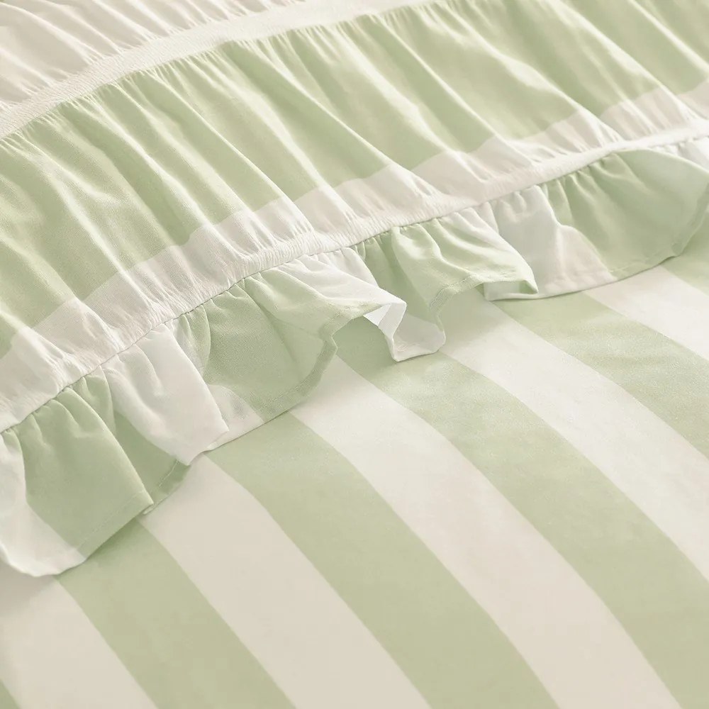 Set copripiumino e federa verde per letto matrimoniale 3 pezzi 200x200 cm Seersucker Frill Stripe – Catherine Lansfield