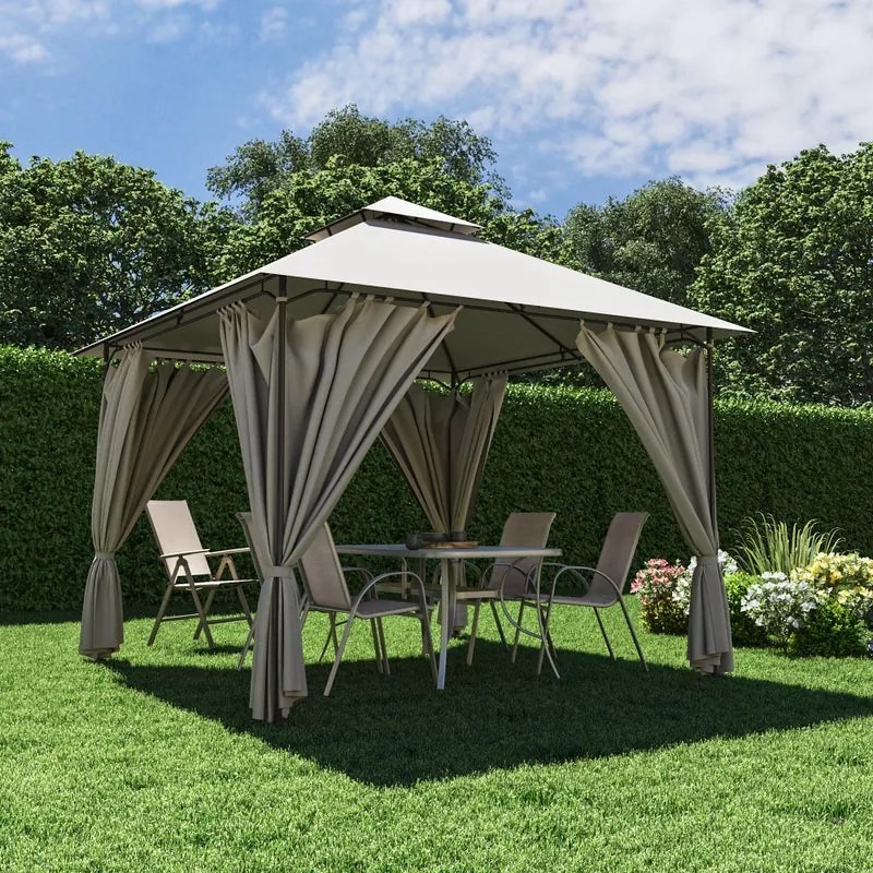 Gazebo 298x301 cm in acciaio grigio scuro, copertura tortora - Oxis NATERIAL