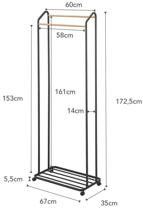 Appendiabiti nero in metallo con ruote Tower - YAMAZAKI