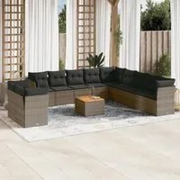 Set Divani da Giardino 12 pz con Cuscini Grigio in Polyrattan 3256060