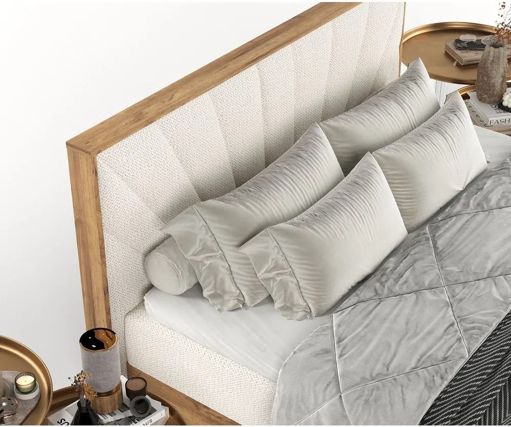 Letto boxspring con contenitore in crema-naturale 200x200 cm Asahi - Maison de Rêve