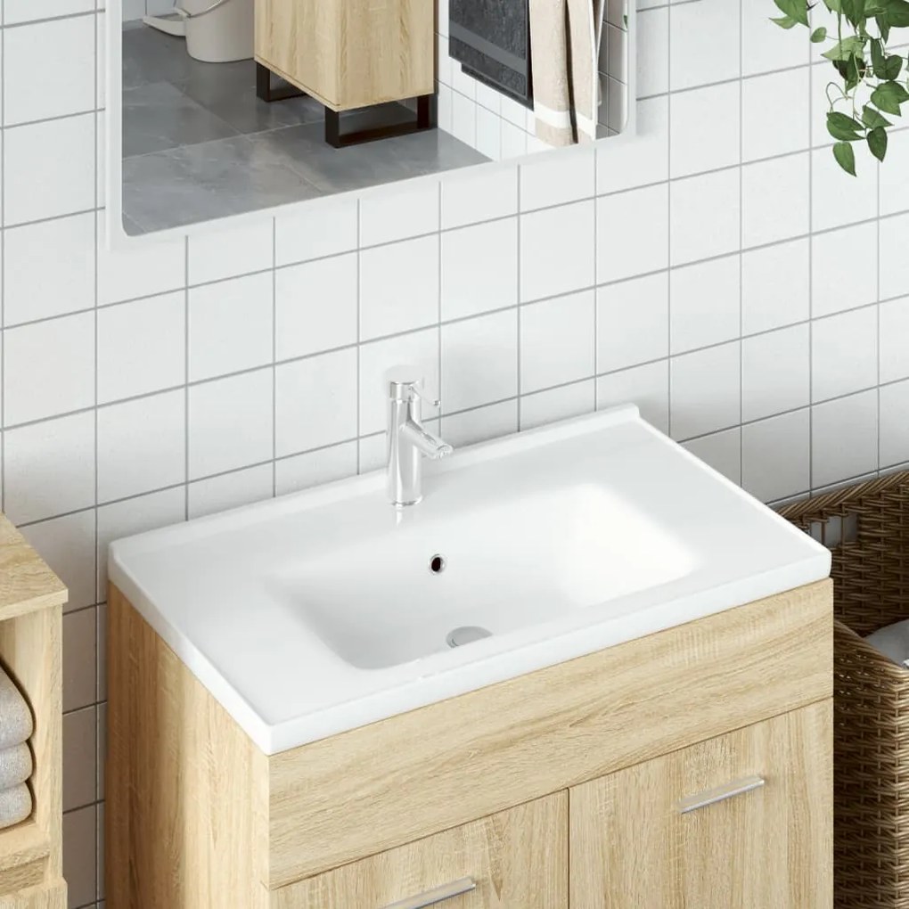 Lavandino Da Bagno Bianco 81x48x19,5cm Rettangolare İn Ceramica /