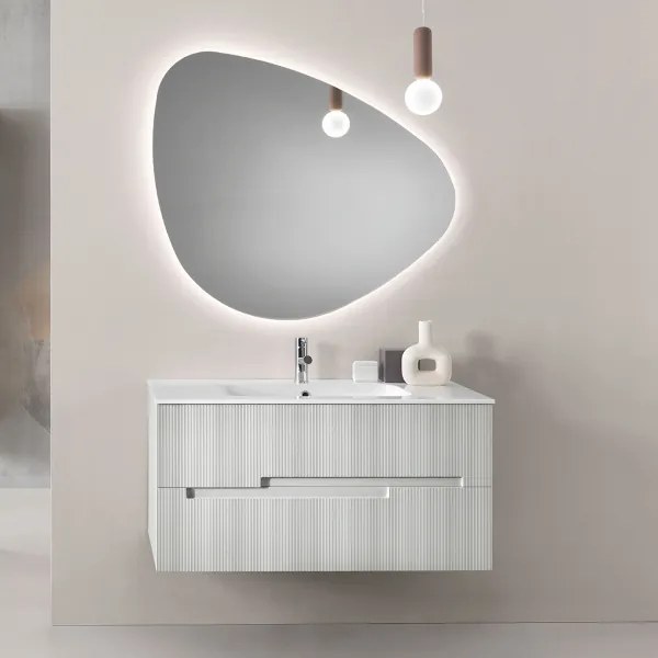 Mobile bagno sospeso 70 cm con 2 cassetti RIGHE Grigio Perla
