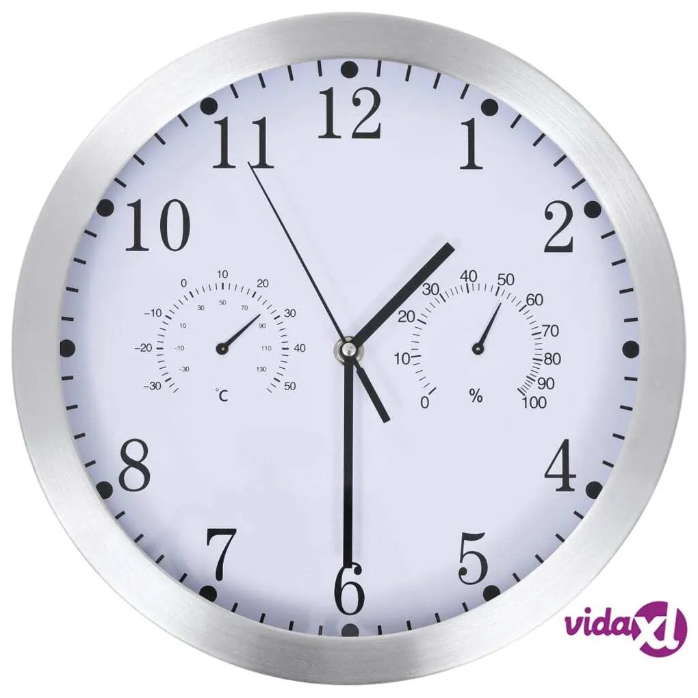 vidaXL Orologio da Parete al Quarzo Igrometro Termometro 30 cm Bianco
