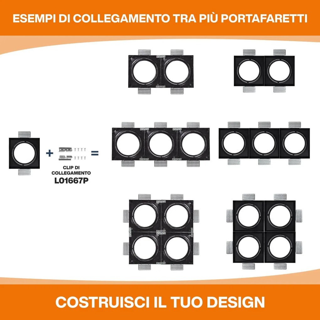 Portafaretto da Incasso AR111 Quadrato Orientabile 148x148mm - Nero