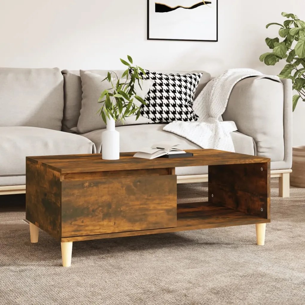 Tavolino Da Salotto Rovere Fumo 90x50x36,5 Cm Legno Multistrato /
