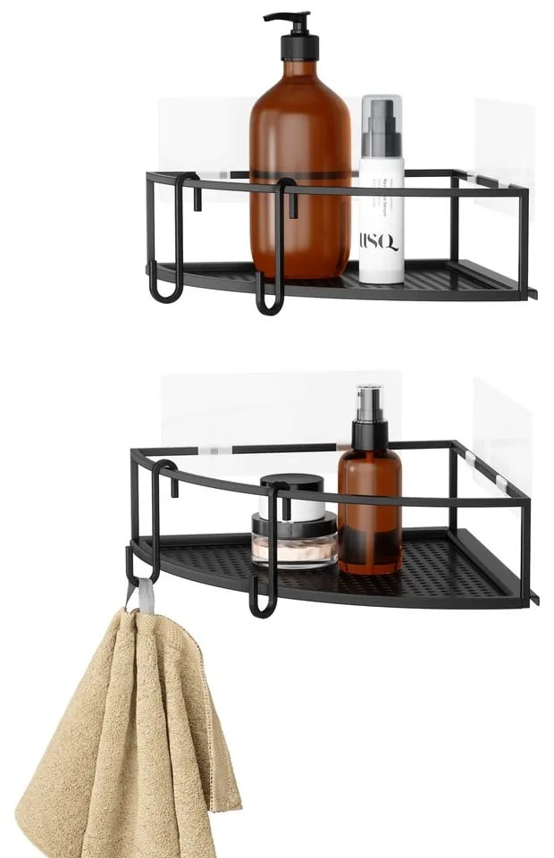 Mensole angolari nere autoportanti in acciaio per bagno 2 pezzi Cubiko - Umbra