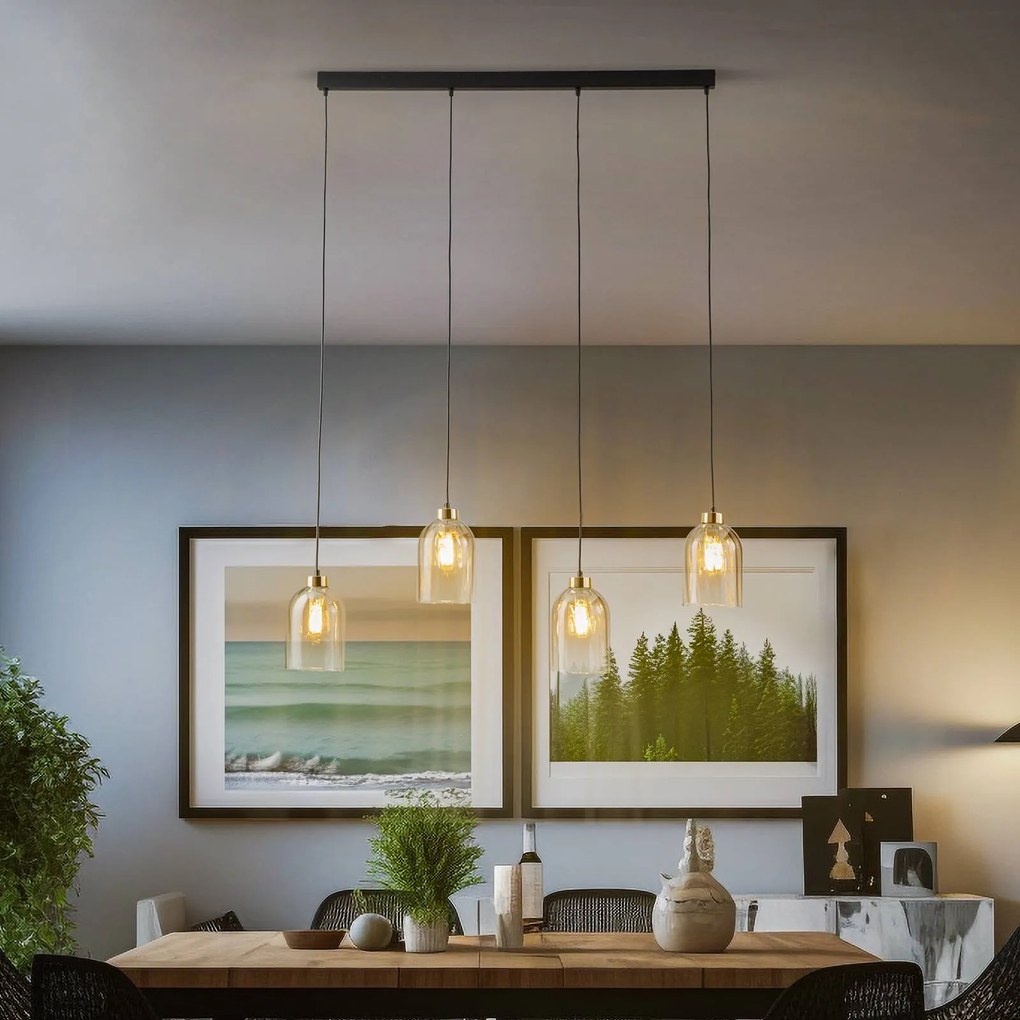 TK Lighting Lampada a sospensione in vetro Sapito, 4 luci, ambra