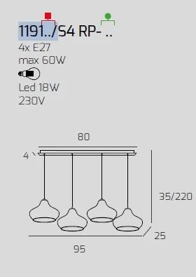 Sospensione cromo 4 luci rettangolare vetri (2 x piccolo am + 1 x p...