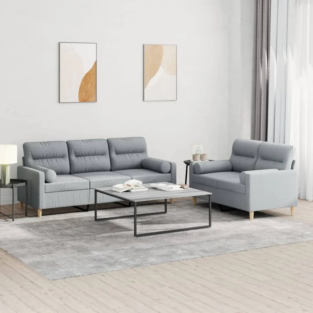 Set Divani 2 Pz Con Cuscini Grigio Chiaro İn Tessuto /