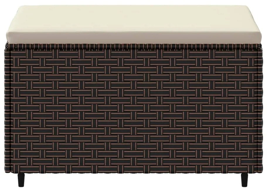 Poggiapiedi da giardino con cuscino in polyrattan marrone
