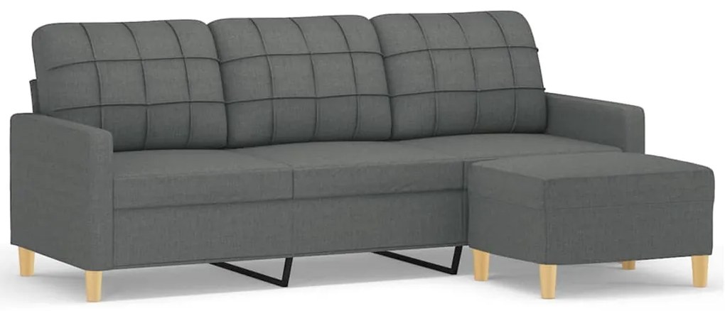 Divano a 3 posti con poggiapiedi grigio scuro 180cm in tessuto