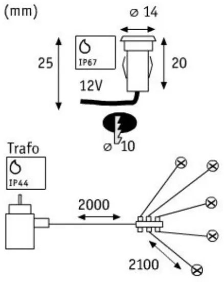 Paulmann 98891 - SET 5X LED/0,16W IP67 Luce da incasso da esterno MICRO 230V