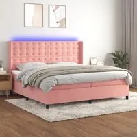 Letto a Molle con Materasso e LED Rosa 200x200 cm in Velluto 3139828