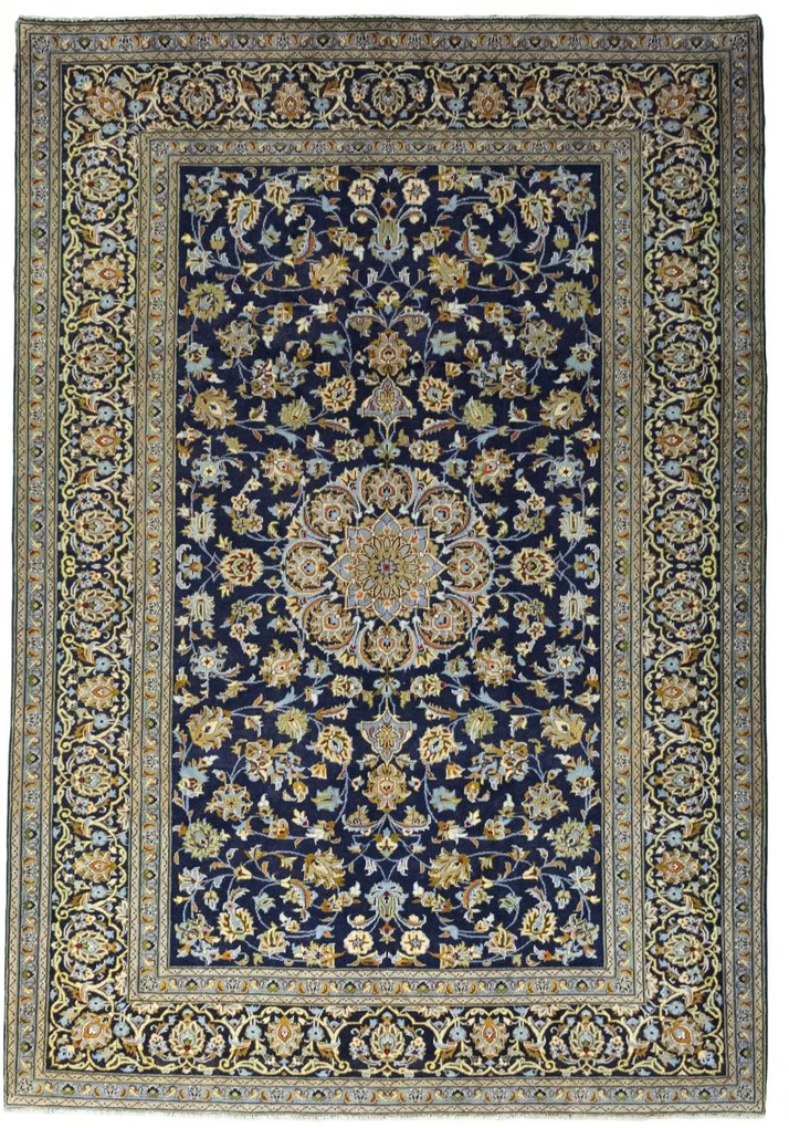 Kashan Tappeto 230 x 340 Blu (Iran) Annodato A Mano