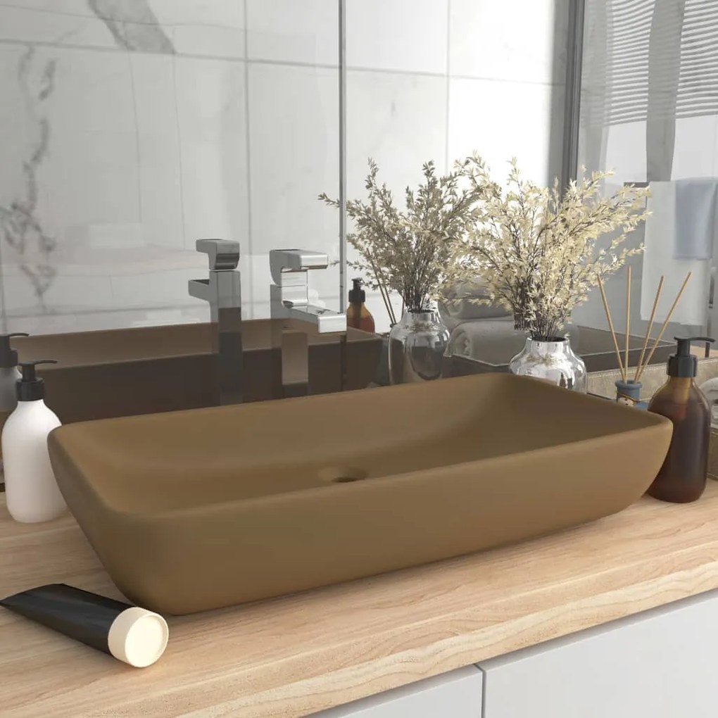 Lavandino Lusso Rettangolare Crema Opaco 71x38 Cm İn Ceramica /