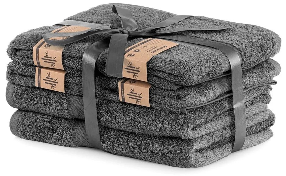 Set di 2 asciugamani grigio scuro e 4 asciugamani carbone Bamby - DecoKing