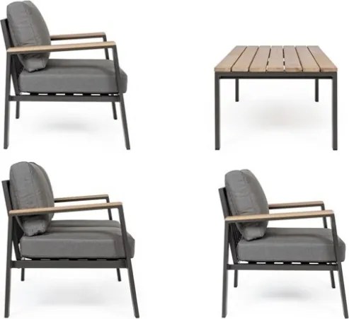 Salotto Da Esterno In Alluminio Antracite Inserti Legno Con Cuscini E Tavolino Belmar Bizzotto