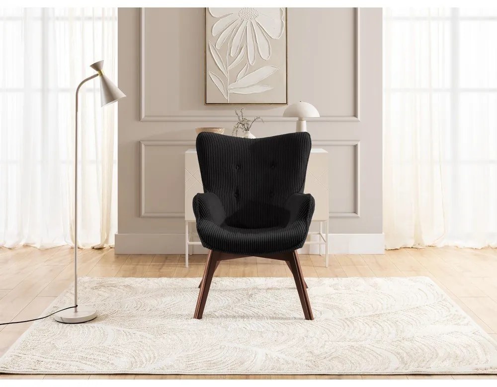 Poltrona nera con rivestimento in velluto a coste Niko – Ropez