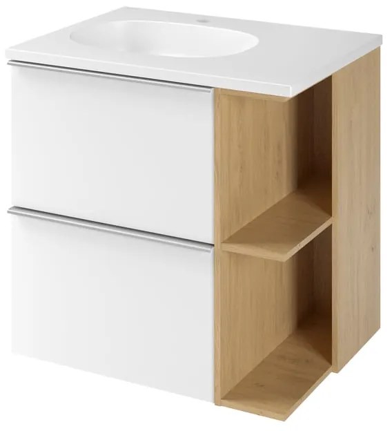 Mobile bagno sospeso con lavabo e organizer per cosmetici, top incluso L 60 x H 55 x P 45 cm bianco e miele in truciolare 2 cassetti per vasca centrale Modern