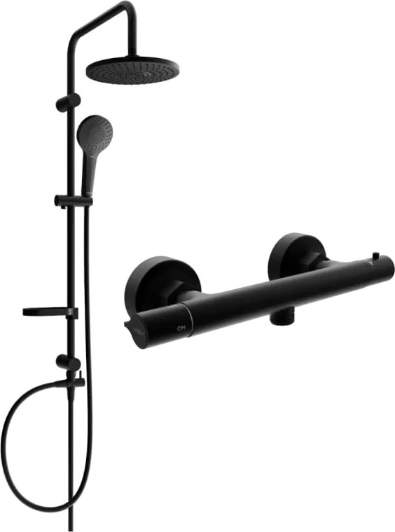 Mexen Erik set doccia esterno con soffione e miscelatore doccia termostatico Slim, nero - 77105205-70