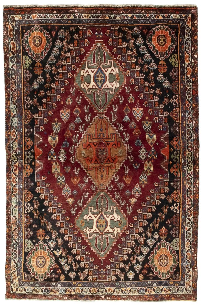 Shiraz Tappeto 160x110 Rosso (Iran) Annodato A Mano