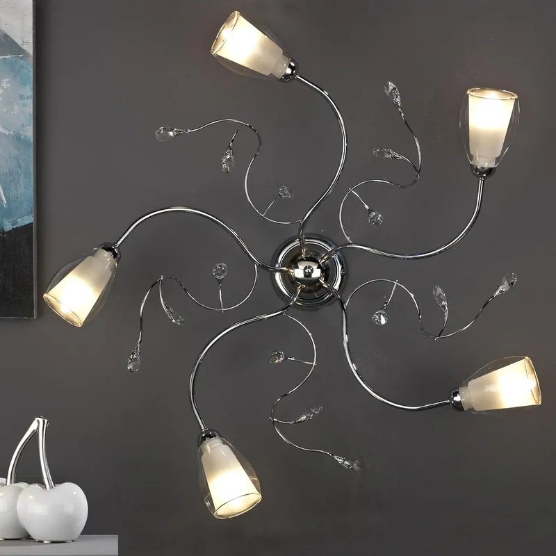 Plafoniera PLAFONIERA SHARON CINQUE LUCI CRISTALLI grigio IP20, 5XE14