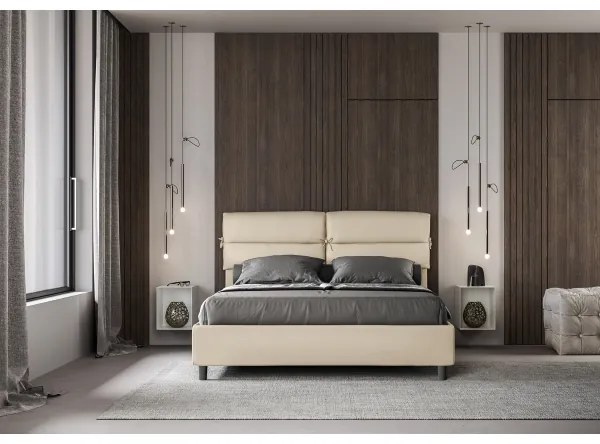 Letto matrimoniale con rete imbottito 160x210 similpelle tortora Nandy
